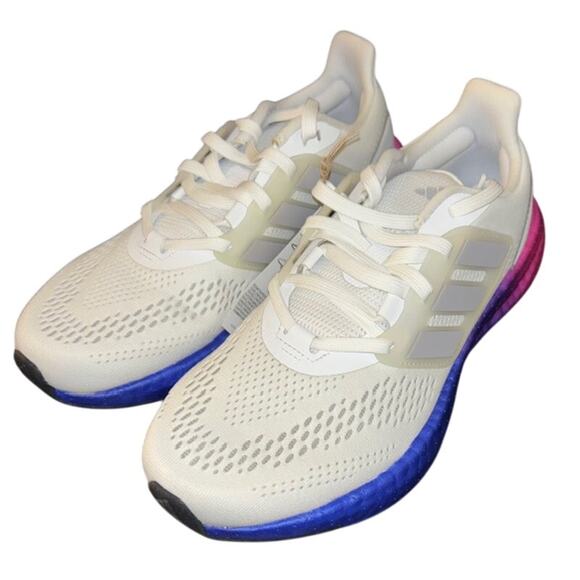NIB Adidas Men\'s Pureboost 22 Running Shoes White/Grey/Lucid Blue Size 7.5 main image 4